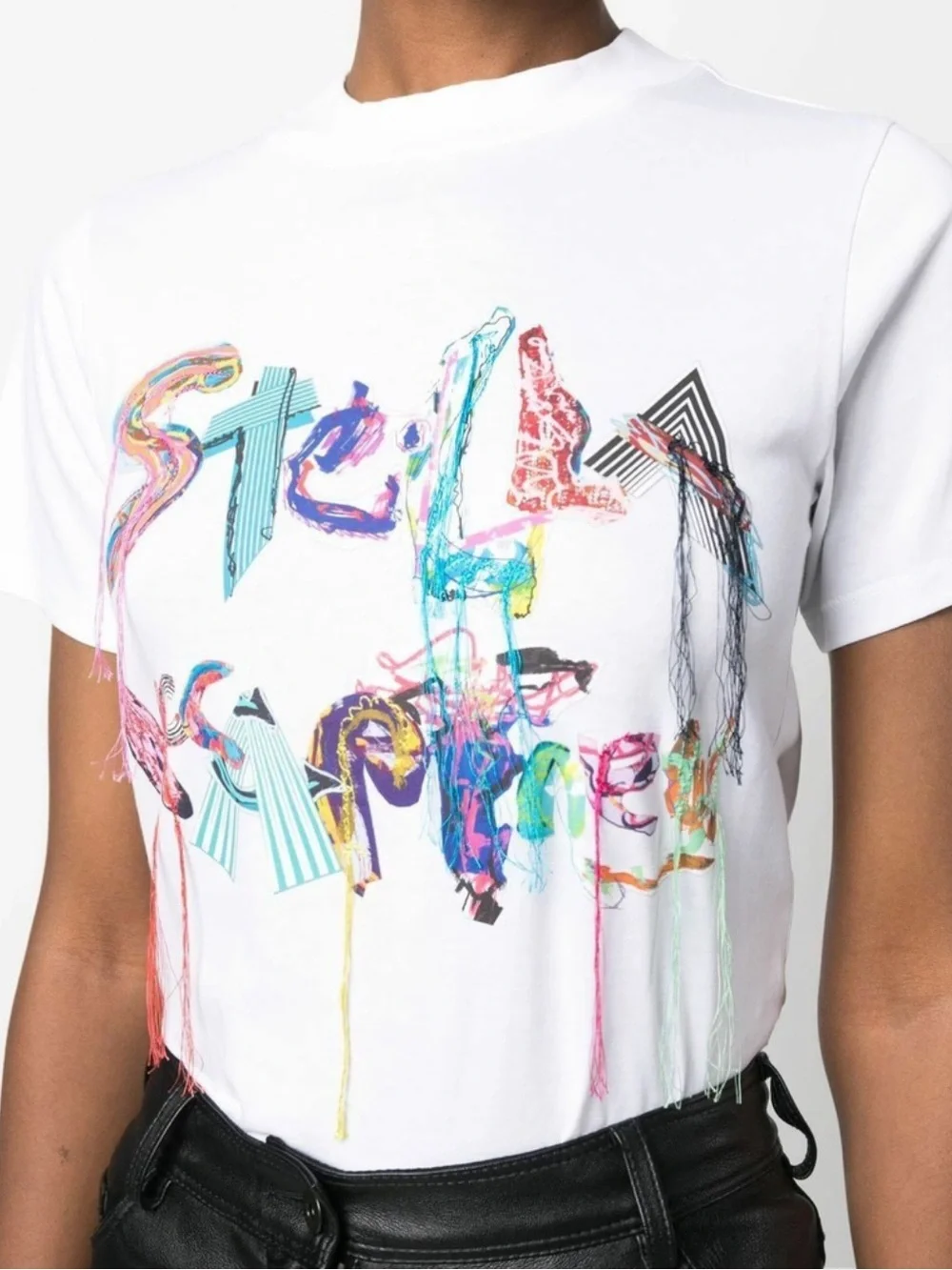 Stella McCartney Logo Graphic 3D Fringe Colorful White Cotton T-Shirt NEW - Picture 1 of 13